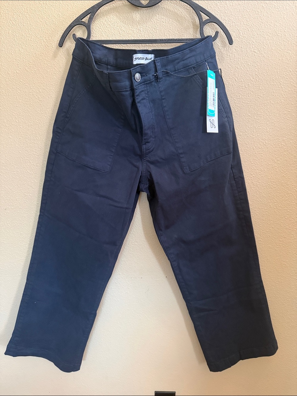Studio Blue Navy Cropped Wide Leg Pants